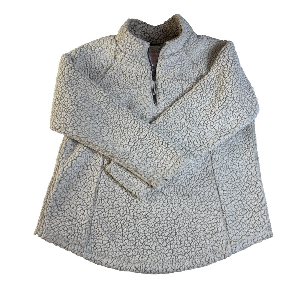 Cozy Sherpa Ladies XXL Quarter Zip Pullover Cream Ivory Fleece Curved Hem
